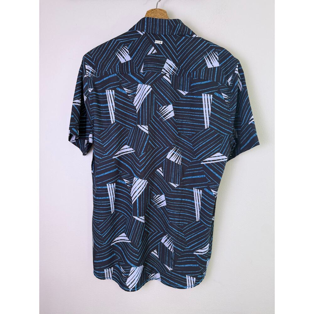 Projek Raw Mens Button Front Shirt Blue Black Geometric Print Short Sleeve M - Picture 3 of 3